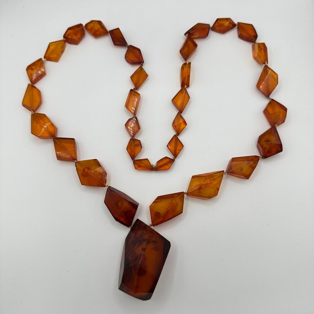 Vintage antique genuine Baltic amber graduated faceted beaded necklace 73.59g - Picture 2 of 9